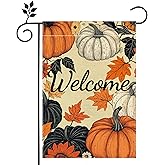 Fall Pumpkin Garden Flag for Outside 12x18 Inch Double Sided Burlap Autumn Thanksgiving Maple Leaf Farmhouse Holiday Rustic Outdoor Yard Flag Home Decorations