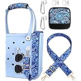 Toykee Bag Strap Crossbody for Bogg Bag Accessories - Charms Shoulder Strap Neoprene Luggage Handle Wrap for Suitcase & 2 Key Holders Blue Flower