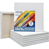 FIXSMITH Stretched White Blank Canvas- 12x12 Inch,Bulk Pack of 8,Primed,100% Cotton,5/8 Inch Profile of Super Value Pack for Acrylics,Oils & Other Painting Media