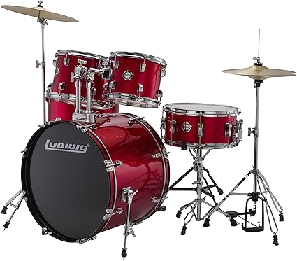 Amazon Com Brand New Ludwig Accent Fuse 5 Piece Drum Set Lc1704 With A Red Finish Includes Hardware Throne Pedal Cymbals Sticks Drum Key Musical Instruments