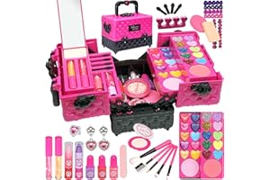 Kids Makeup Kit for Girl - 52 PCS Safe and Washable Makeup for Kids, Real Girls Toddler Make Up Kit with Cosmetic Case, Girls