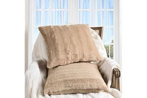 Cheer Collection Faux Fur Throw Pillows - Decorative Pillows for Couch, Bed Throw Pillows, Sand Accent Pillows for Bedroom or Living Room Aesthetic, Set of 2 Furry Throw Pillows, 20" x 20"