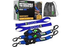 Rhino USA Retractable Ratchet Straps (2-Pack) - 2 Inch x 10 Feet (3,033lb Break Strength) - Heavy Duty Auto Self Retracting T