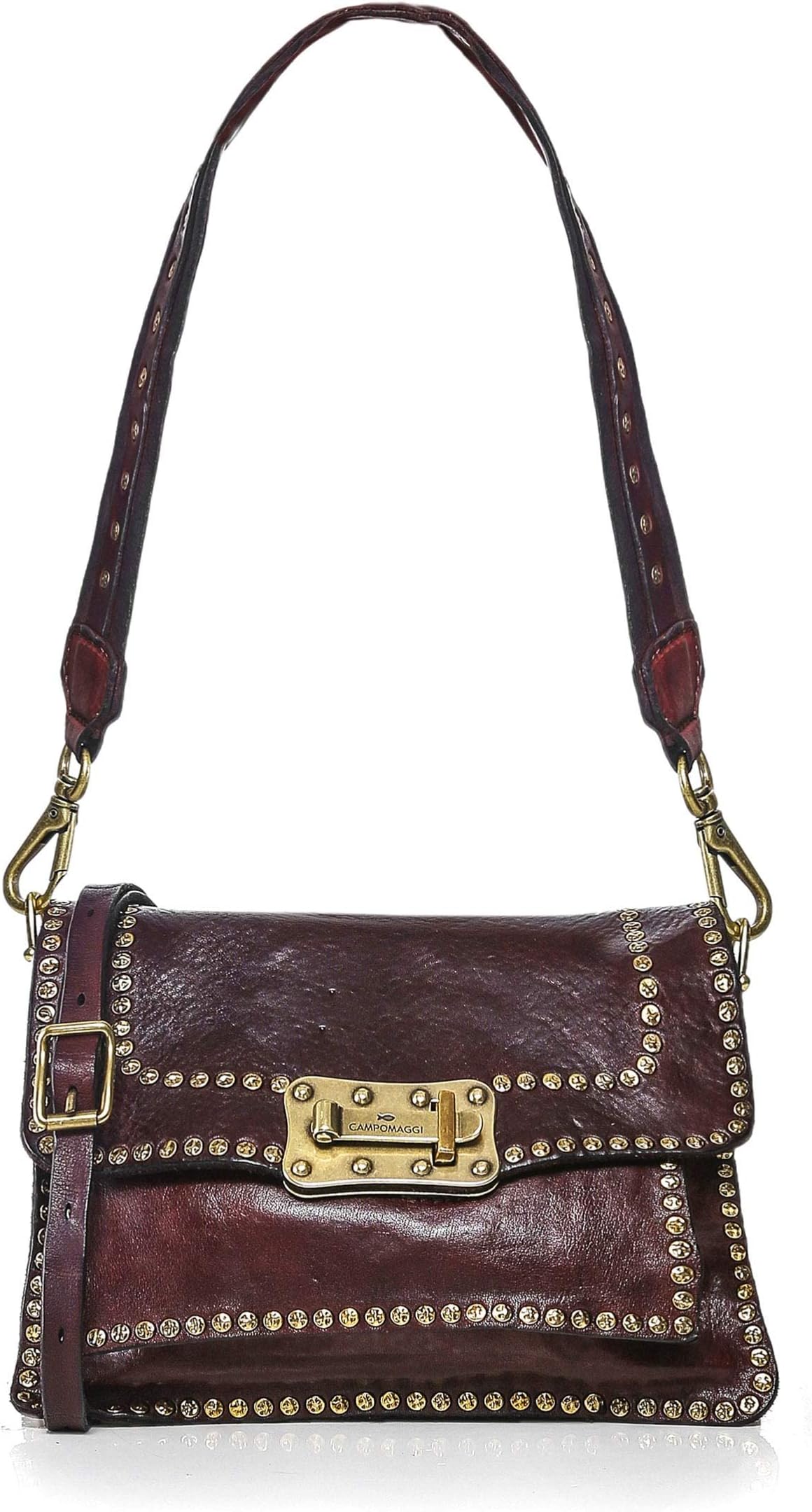 Women's Medium Leather Studded Crossbody Bag Brown