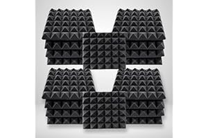 YGM Acoustic Foams® Pyramid Acoustic Panels 12" X 12" X 2", 50 Density Premium Grade Studio Noise, Echo Reduction and Absorption, 3D Structure (18 Charcoal Black)