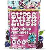 SuperMush Sleep Gummies for Adults - Mushroom Supplement with Magnesium Citrate, L-Theanine, Chaga, Reishi & Chamomile for Deep Sleep, REM & Detox - Vegan & Sugar-Free - 60 Gummies (30 Servings)