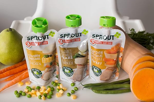 SPROUT ORGANIC BABY FOOD POUCHES STAGE 3, CREAMY VEGETABLES W/ CHICKEN, 4 POUCHES (PACK OF 6) CREAMY VEGETABLES WITH CHICKEN 24 OUNCE