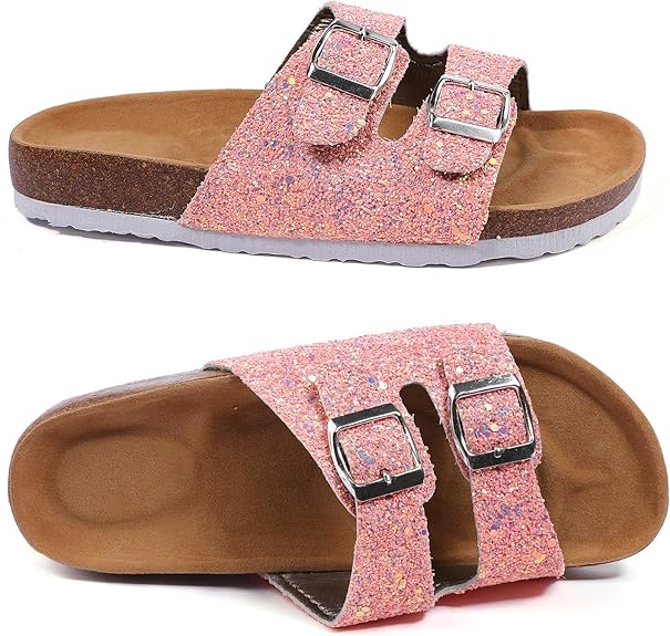 Amazon.com | Aellons Girl's Glitter Thong Slip On Casual Open Toe Buckle 2 Strap Slide Sandals 