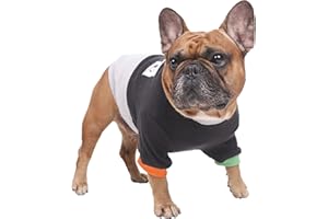iChoue Pet Dog Crewneck Sweater Color Block Pullover Winter Warm Clothes for French Bulldog Frenchie Shiba Inu - Black and Grey/Medium