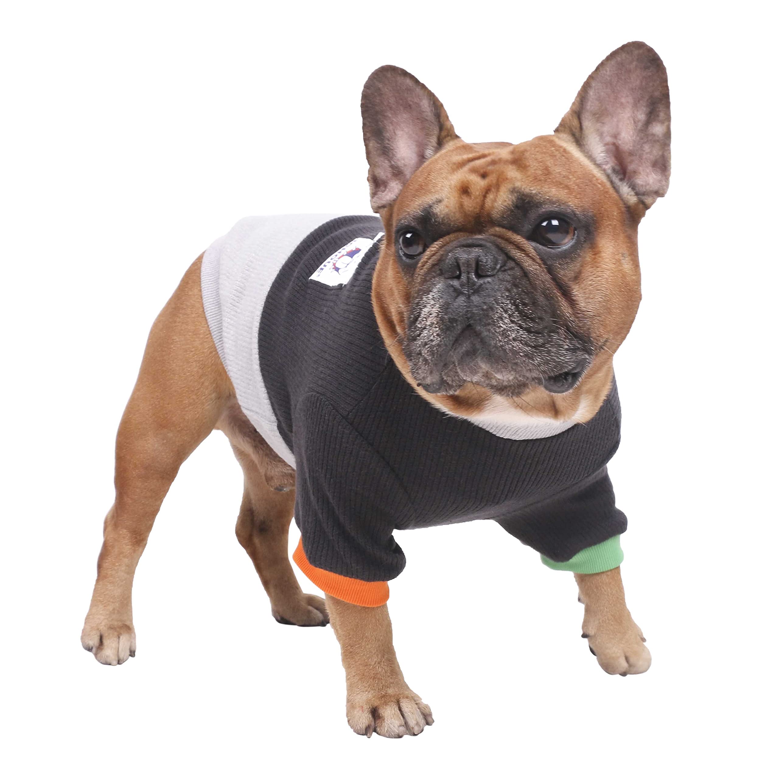 iChoue Pet Dog Jumpers Crewneck Sweater Color Block Pullover Winter Warm Clothes for French Bulldog Frenchie Shiba Inu - Black and Grey/Medium — image 1