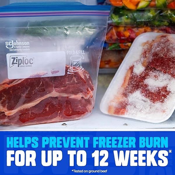 ZIPLOC QUART FOOD STORAGE FREEZER BAGS, STAY OPEN DESIGN, EASY TO FILL, 60 COUNT (PACKAGING MAY VARY)