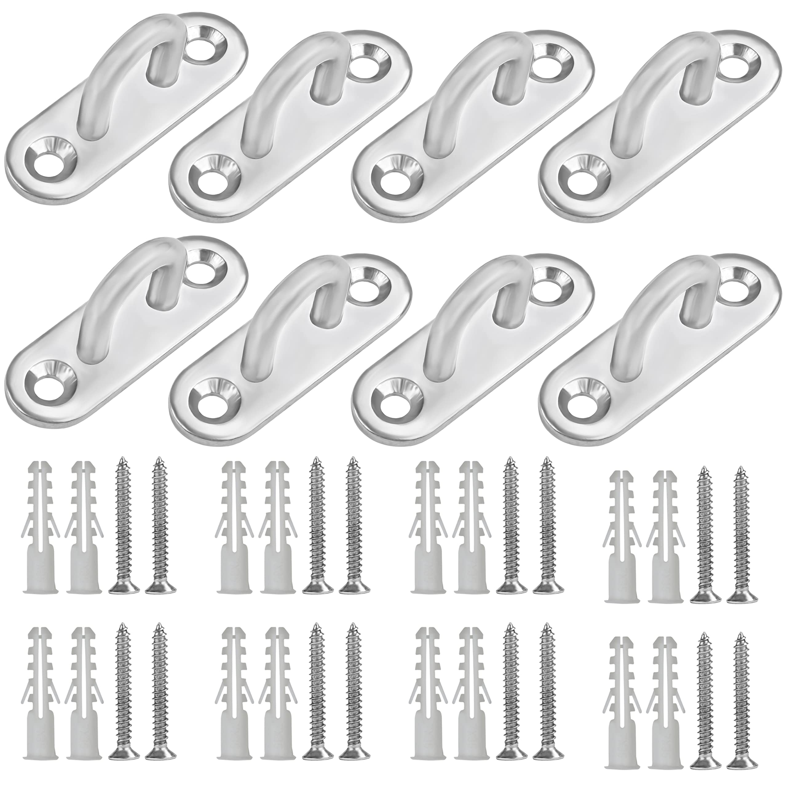 BELLE VOUS M5 Stainless Steel Pad Eye Plate Hooks with Screws (8 Pack) - Heavy Duty U-Shaped Wall/Ceiling Mount Rectangle Staple Hook (50 x 17mm) - Holds up to 40kg - Hardware Ring Hooks for Hanging