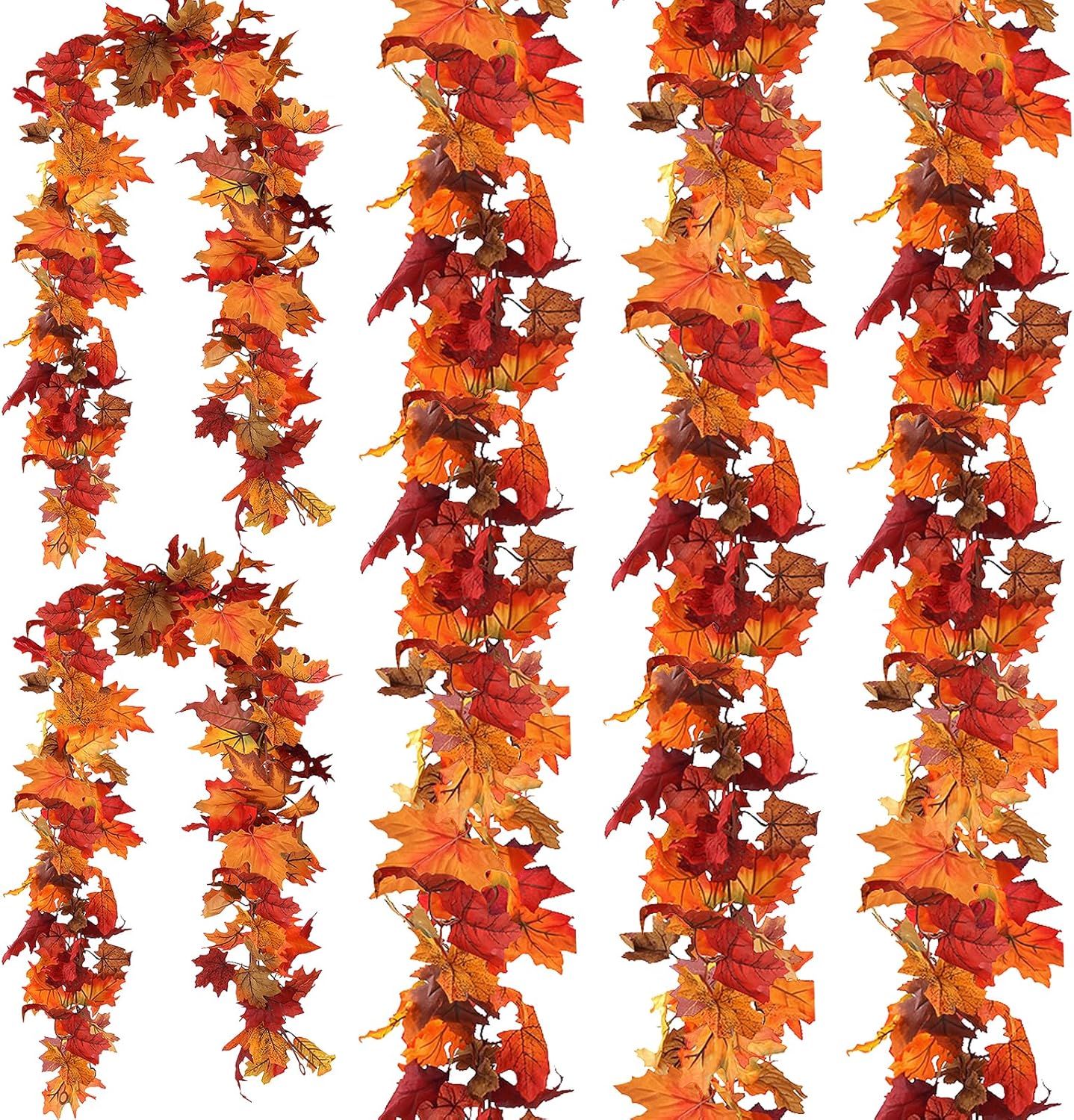 Wreaths, Garlands & Swags - CQURE 5 Pack Fall Leaf Garland, Hanging Vines Garland Artificial Fall Maple Leaves Garland Thanksgiving Decor for Home Wedding Fireplace Party