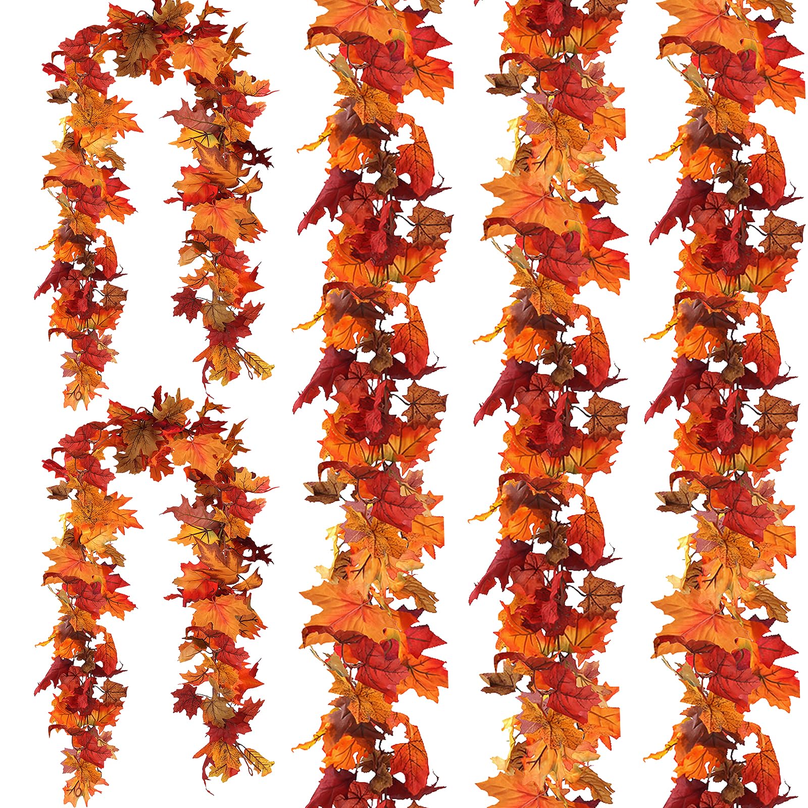 CQURE 5 Pack Artificial Autumn Fall Maple Leaf Garland, 5.9Ft/Piece Hanging Vine Artificial Autumn Foliage Garland Thanksgiving Decor for Home Wedding Fireplace Party Christmas