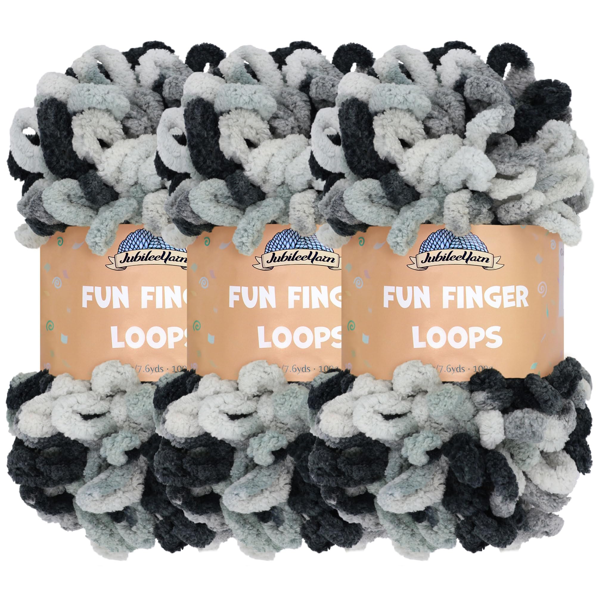 JubileeYarn Fun Finger Loops Yarn - Polyester Jumbo Weight Loop Yarn - 100g/Skein - Nemesis - 3 Skeins