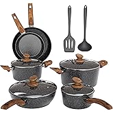 MAISON ARTS Pots and Pans Set Non Stick, 12 Piece Black Granite Kitchen Cookware Induction Compatible, Pot and Pan Sets for Cooking Nonstick