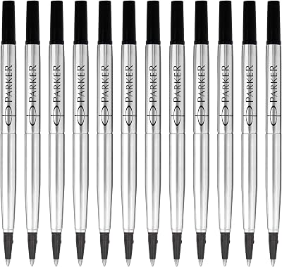 Parker Rollerball Pen Refills Medium Point Black QUINK Ink 12 Count