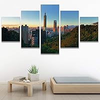 SIGNWIN 5 Panel Canvas Wall Art Cityscape Sunset for Home Decorations Ready to Hang - 60