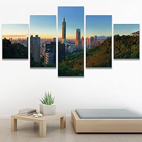 SIGNWIN 5 Panel Canvas Wall Art Cityscape Sunset...