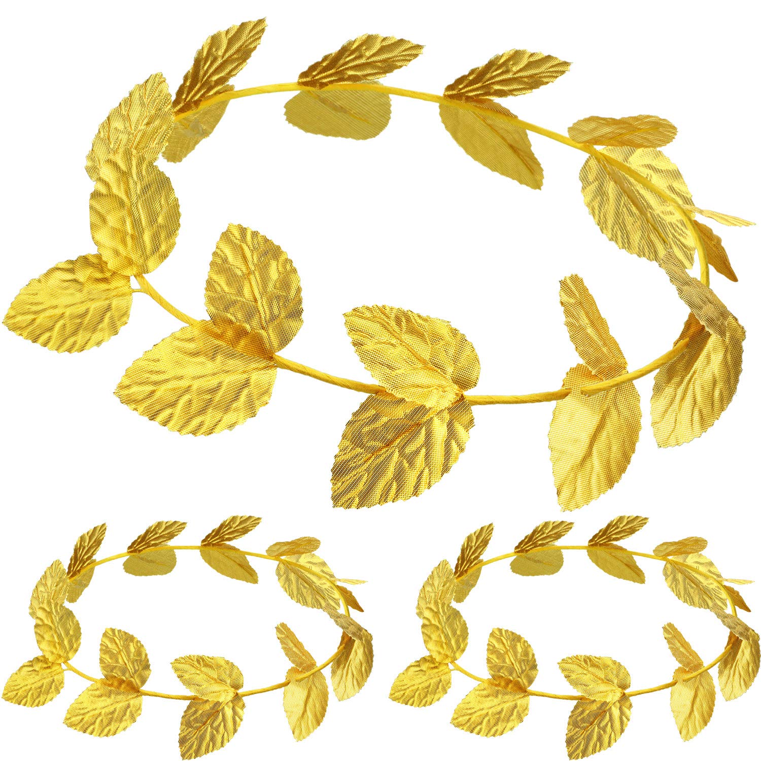 Cindeer 3 Pcs Gold Leaf Headband Laurel Wreath Crown Greek Roman Headpiece Goddess Costume for Women Men Headdress Halloween Emperor Headwear, Circlet 7.3 Inches in Diameter(3 Pieces)
