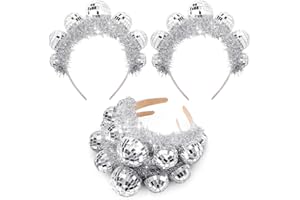 Zeyune Disco Ball Headbands Silver Disco Costume Headpieces 70s Vintage Headbands for Women Birthday Party Accessory (4 Pieces)