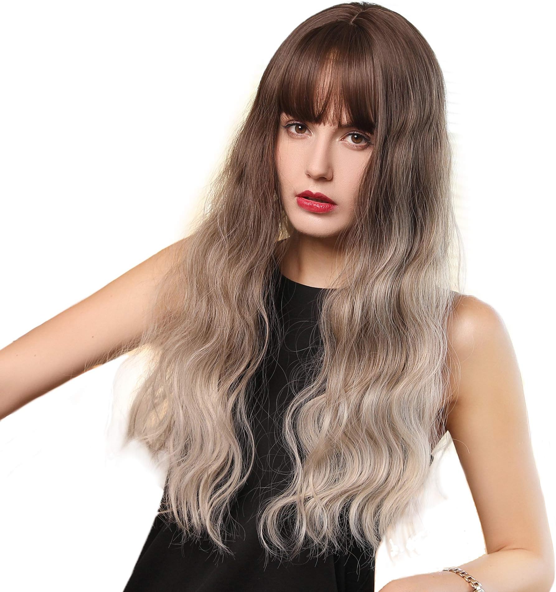 Blonde Unicorn Long Wavy Hair Wig Ombre Synthetic Hair Wigs for Women Brown to Blonde Balayage Natural Hair
