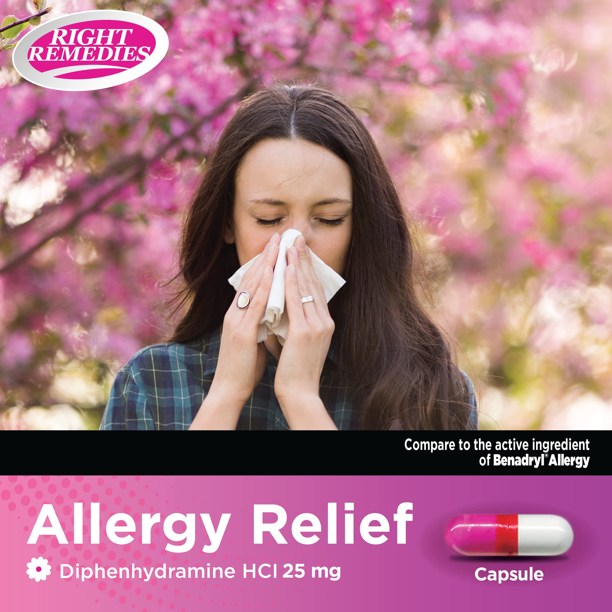 Allergy Relief, Antihistamine, Diphenhydramine HCL 25mg, Generic Benadryl Capsules, Relieves Seasonal Indoor or Outdoor Allergies, Runny Nose, Sneezing Allergy Relief (1000 Capsules)