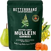 Betterbrand Respiratory Support Mullein Gummies, 2000mg, Pear Flavor | 50:1 Extract, Supports Lung Cleanse, Wellness Support, Detox &amp; Respiratory Health, Chewable Respiratory Supplement