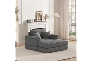EXZLFA Oversized Chaise Longue Indoor，Comfy Thicked Upholstered Pad Lounge Chair with Ottoman，Soild Wood Sleeper Reclining Chair ，Corduroy Deep Seat Couch for Living Room (Grey, 1 Seat)