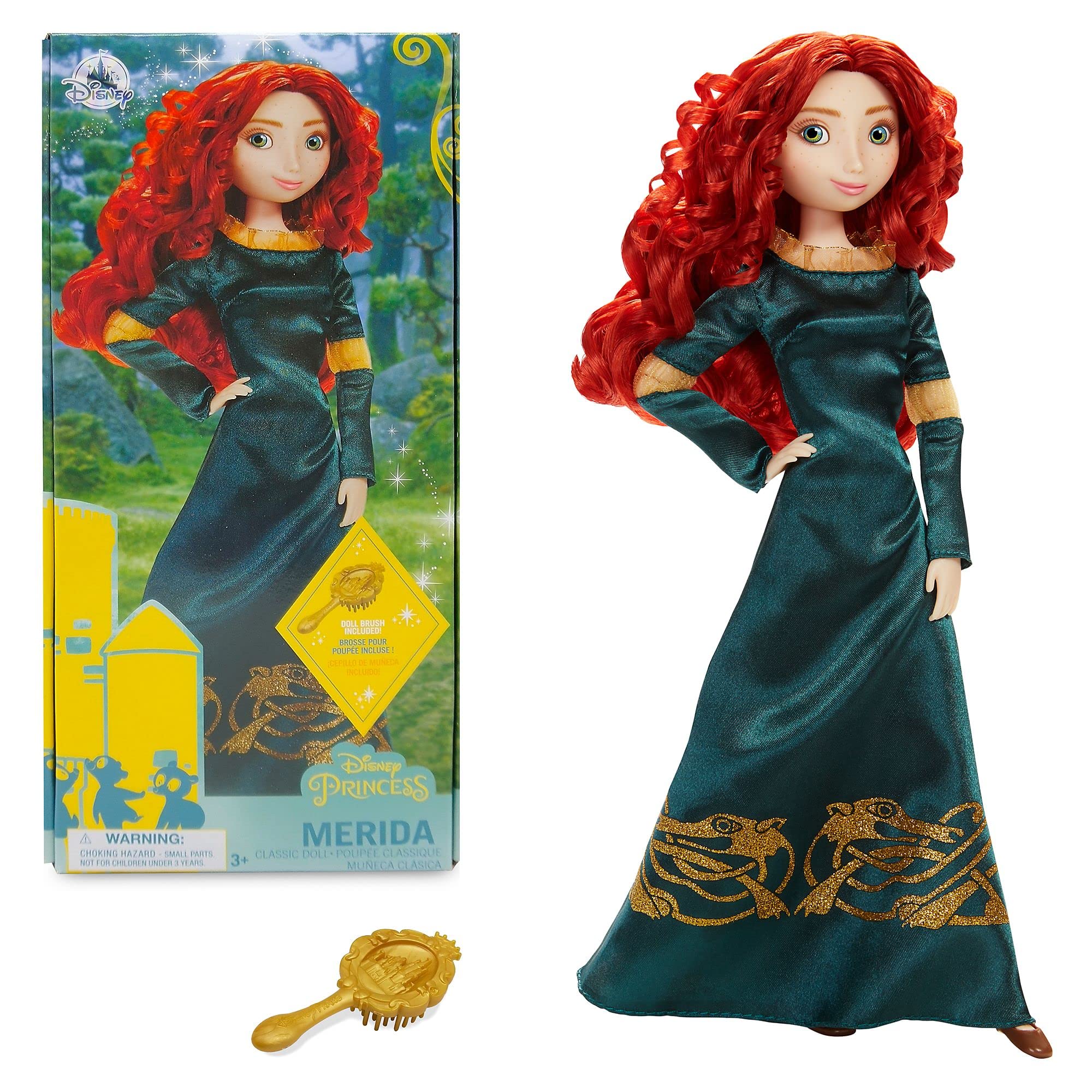 Disney Store Official Merida Classic Doll for Kids, Brave, 29cm/11”, Includes Brush with Moulded Details, Fully Posable Toy in Green Gown - Suitable for Ages 3+