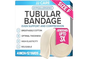 JJ CARE Tubular Bandage, 4” x 12 Yards Stockinette Tubing for Legs and Knees, Tubi Grip Size F Reusable Elastic Bandage Sleeve, Compression Tubes for Knees and Thigh, Rubber Latex w/Cotton
