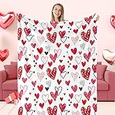 JarThenaAMCS Valentine's Day Throw Blanket Red Pink Black Hearts Fuzzy Blanket 50 x 60 Inch Romantic Cartoon Love Hearts Flannel Blanket for Home Chair Sofa Bed Couch