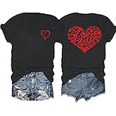 Valentines Shirts for Women Valentines T Shirt Cute Love Heart Print Graphic Tee Casual Lover Gift Blouse Tops