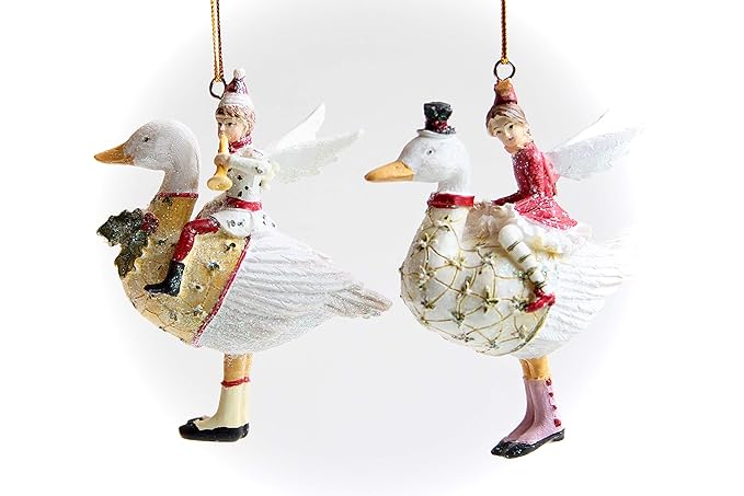 Gisela Graham Viktorianischer Junge und M?dchen auf Gans Kunstharz Dekoration???Set von 2