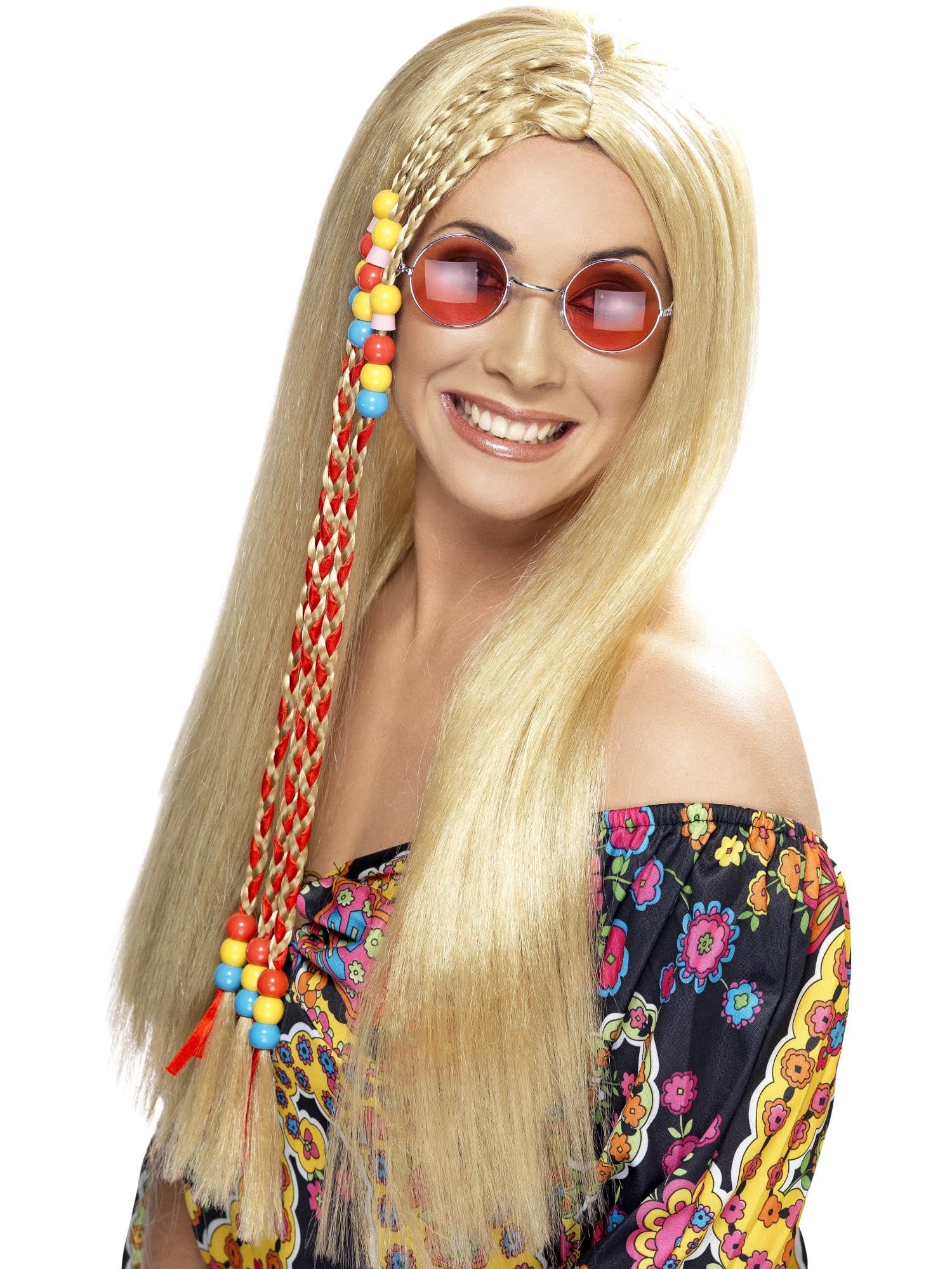 Hippy Party Wig Blonde Long With Coloured Beads — image 1
