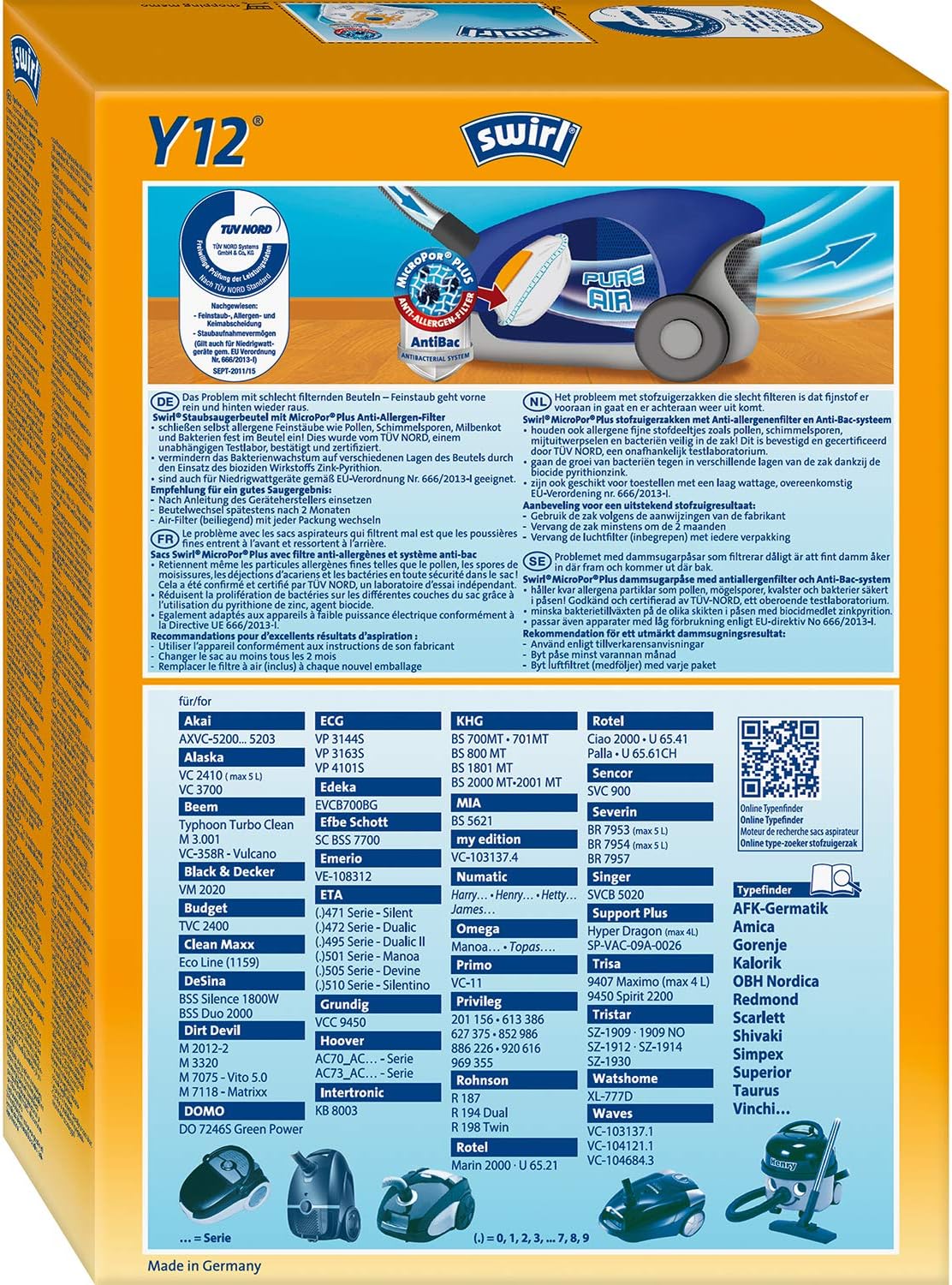Swirl Y 12 Vacuum Cleaner Bags, for Numatic Henry Vacuum Cleaners Pack of 4 Bags + 1 Anti-Allergen Filter - Image 3