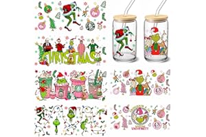 SUMELAY UV DTF Cup Wraps Sticker - 6 Sheets Christmas Rub on Transfers for Crafts for Glass 16 oz, UV DTF Transfer Sticker, Creative Festival Decoration