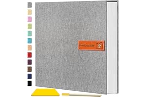 EJBLFE 60 Pages Large Photo Album Self Adhesive for 4x6 5x7 8x10 Photos,Linen Cover DIY Magnetic Scrapbook with Color Pen and Plastic Board,Perfect Gifts Choice for Family Baby Wedding and Friends