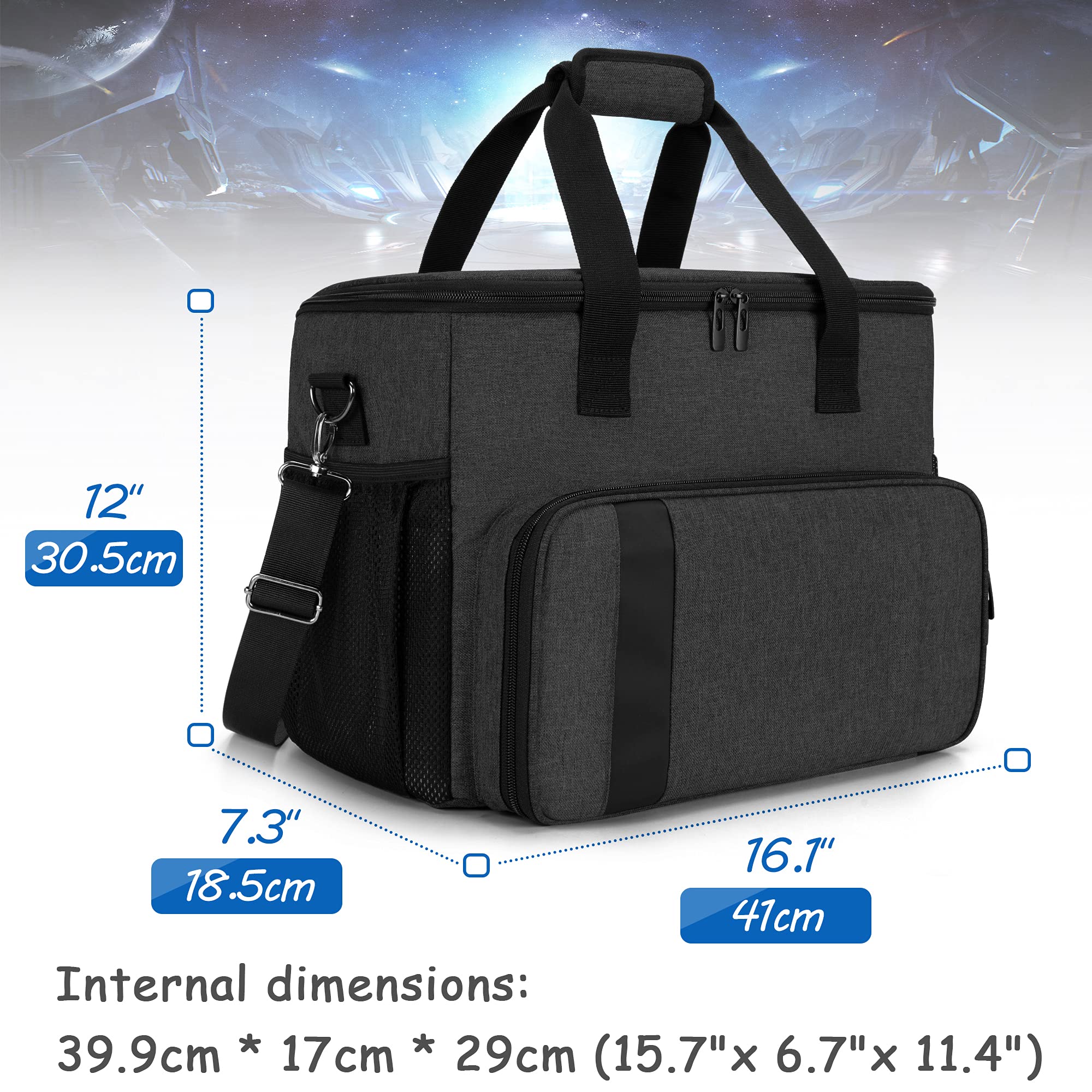 CURMIO Tragetasche für PS5, PS4, PS4 Pro, Xbox Series S, Xbox One and Xbox 360, Tragebare Aufbewahrungstasche für PlayStation Konsole, PS5 Reisetasche für Controller, Kabel (Leere Tasche), Schwarz 5