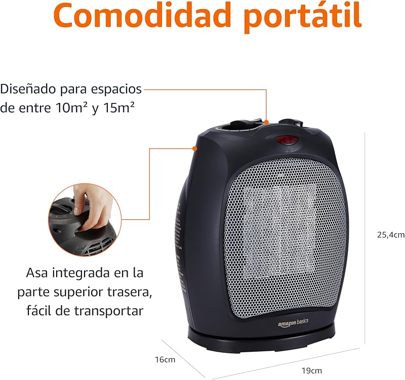 Aquecedor cerâmico oscilante, 1800 W, com termóstato ajustável, preto — foto 3 de 7
