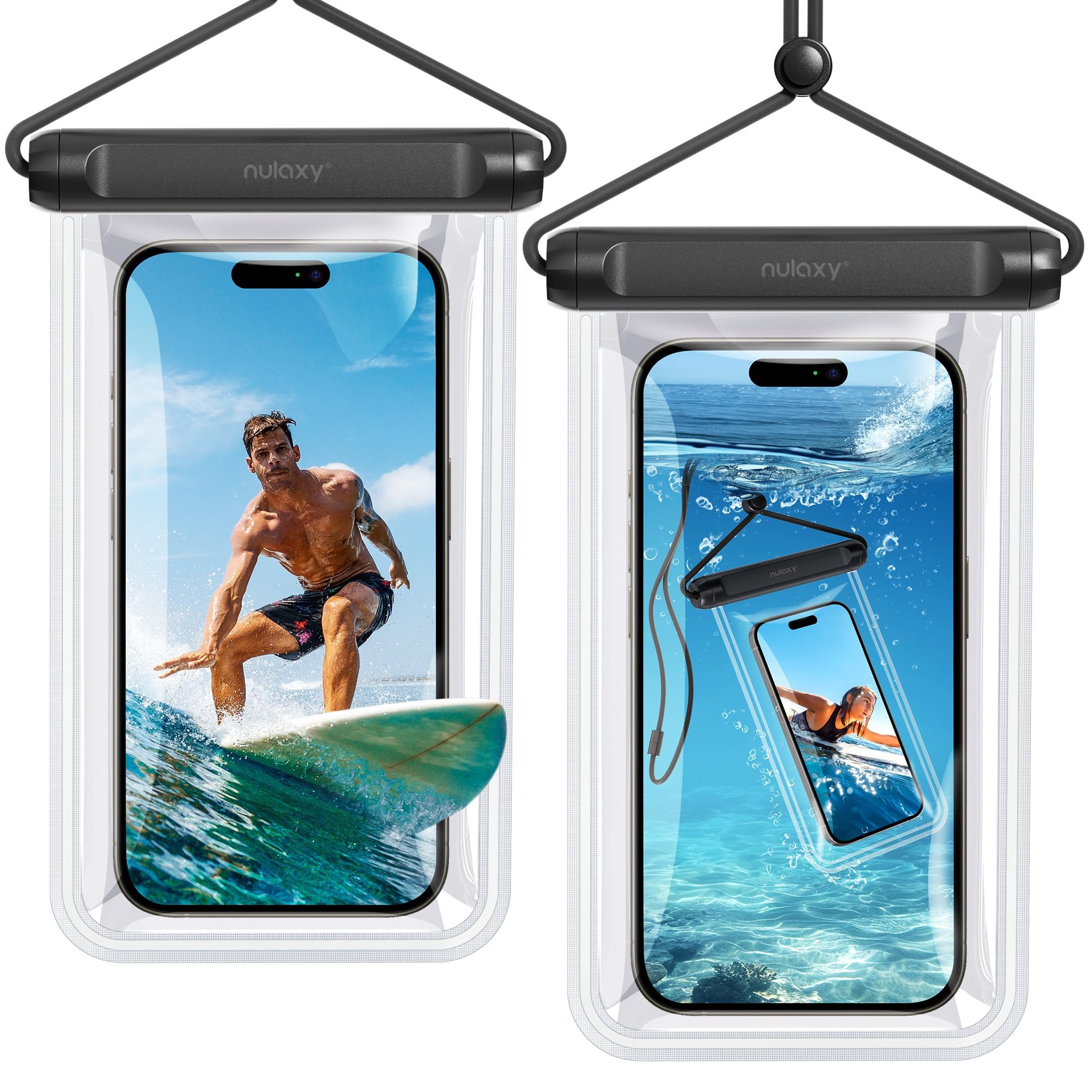 Photo 1 of Nulaxy 2 Pack IPX8 TPU Waterproof Phone Pouch Double Sealing, Cell Phone Dry Bags with Lanyard Fit up to 7.5" Devices, Protector Case for iPhone 15 14 13 12 11 Pro Max Plus XR, Galaxy S24 S23 - Black