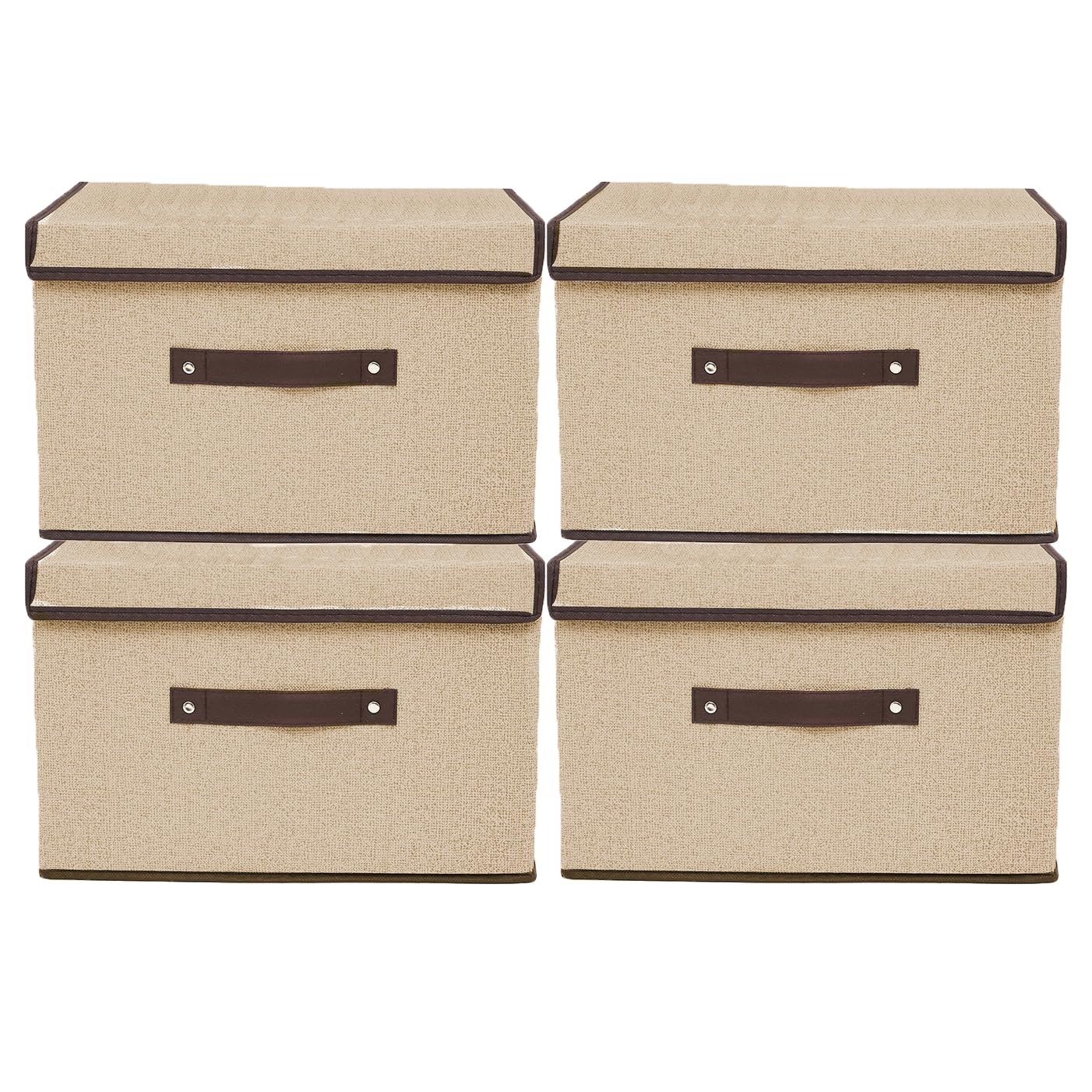 Fabric Storage Boxes with Lids, Pack of 4, Wardrobe Storage Organiser, Foldable Storage Box for Clothes, Toy, Photo, Closet, Bedroom, Home, 38 X 25 X 25cm (Oatmeal)