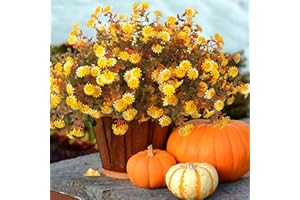 GRUNYIA 12 Bundles Artificial Fall Flowers for Outdoors Fake Plants - Faux Outside Greenery Boxwood No Fade Plastic Shrubs Decor Farmhouse Home Garden Thanksgiving (Fall)