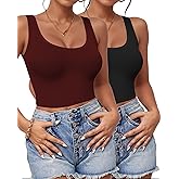 2-3Pcs Tank Tops for Women, U Neck Sleeveless Crop Tops, Basic Cropped Racerback Going Out Tops Athletic Sports Shirts