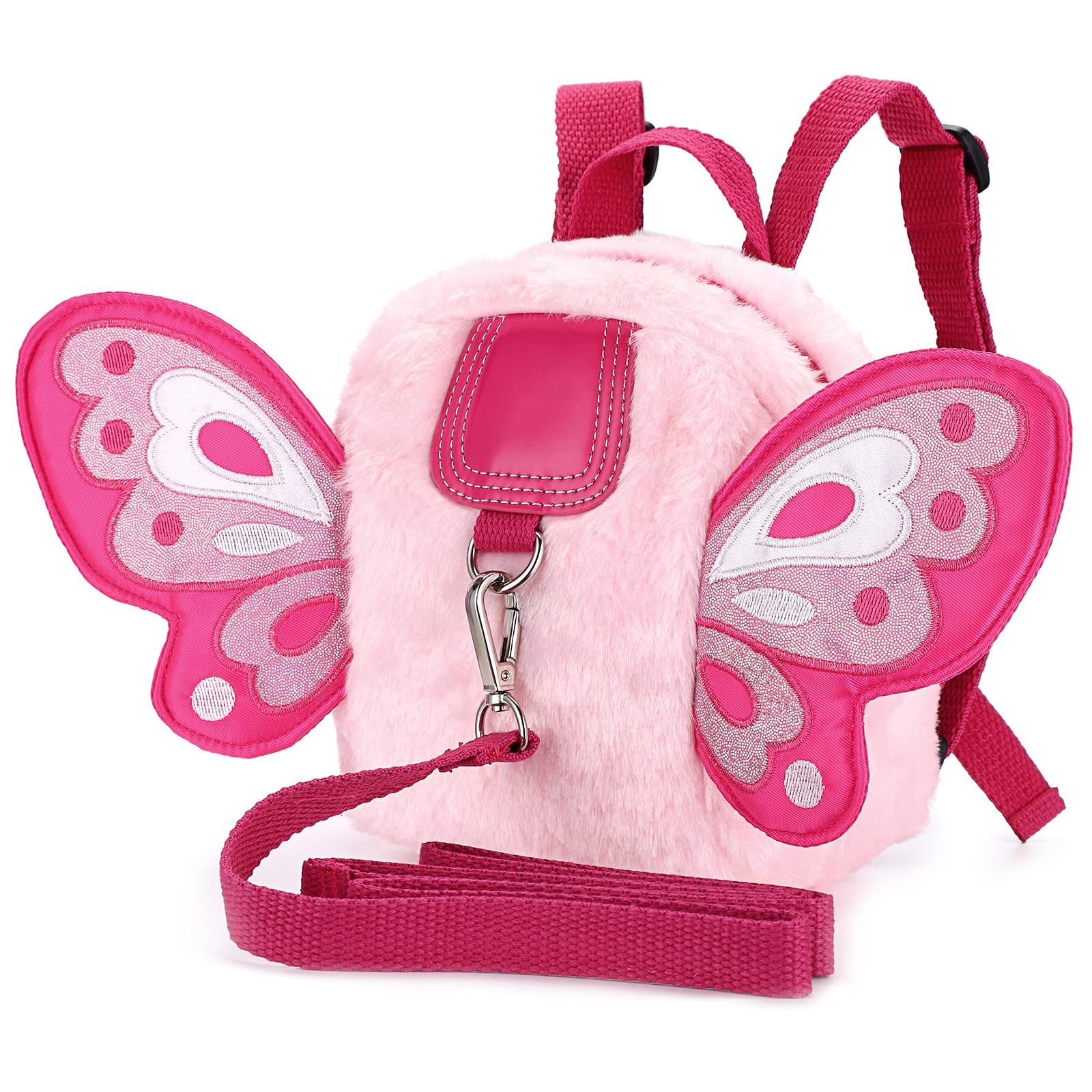 BTSKY Fluff Butterfly Baby Toddler Backpack Bag with Safety Rein - Kids Walking Harness Anti-Lost Harness Leash Strap Belt, Pink