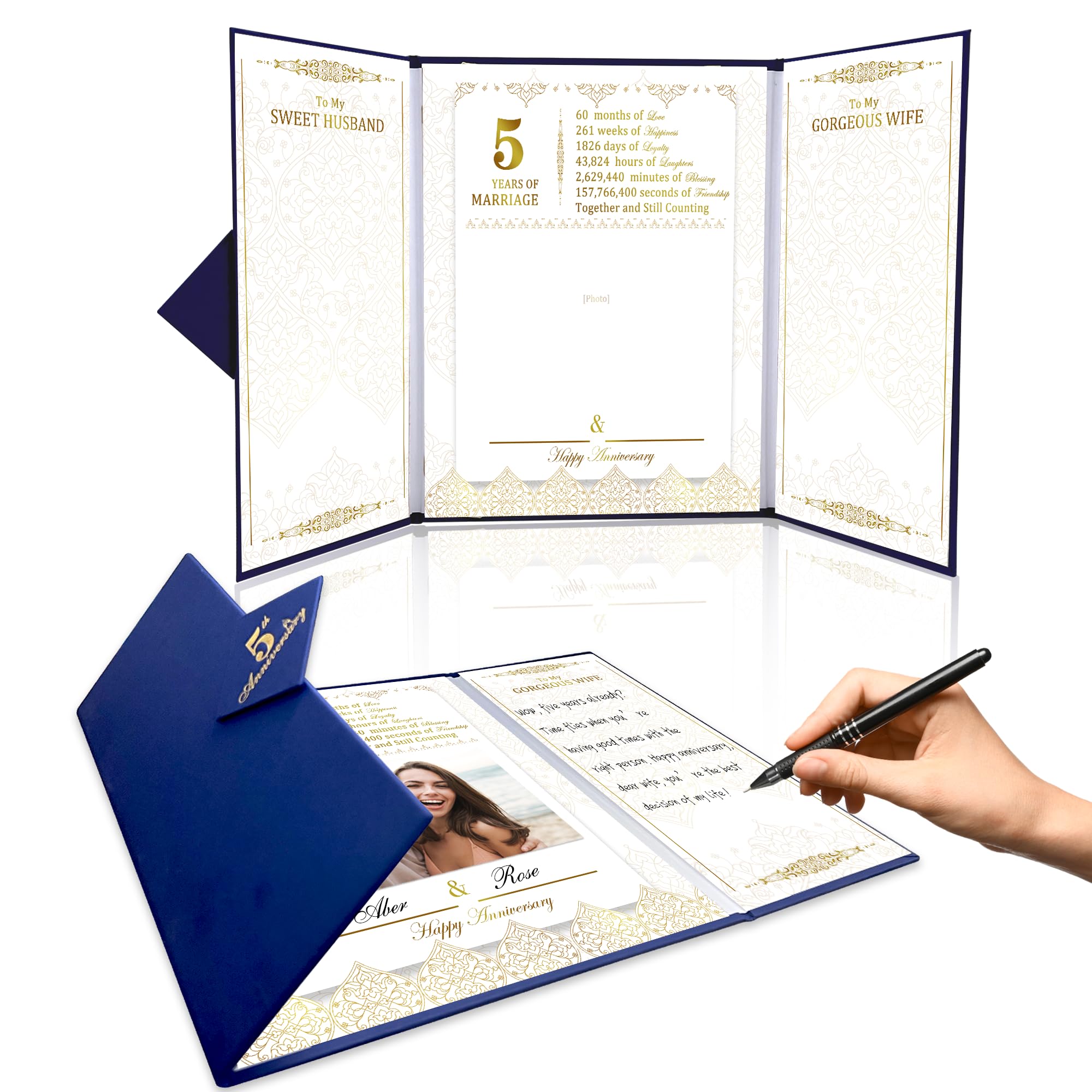 USMEI 5th Anniversary Wedding Romantic Gifts For Couple 5 Years of Marriage Self-Personalized Photo Anniversary Greeting Cards For Him Her Wife and Husband Keepsake Gifts