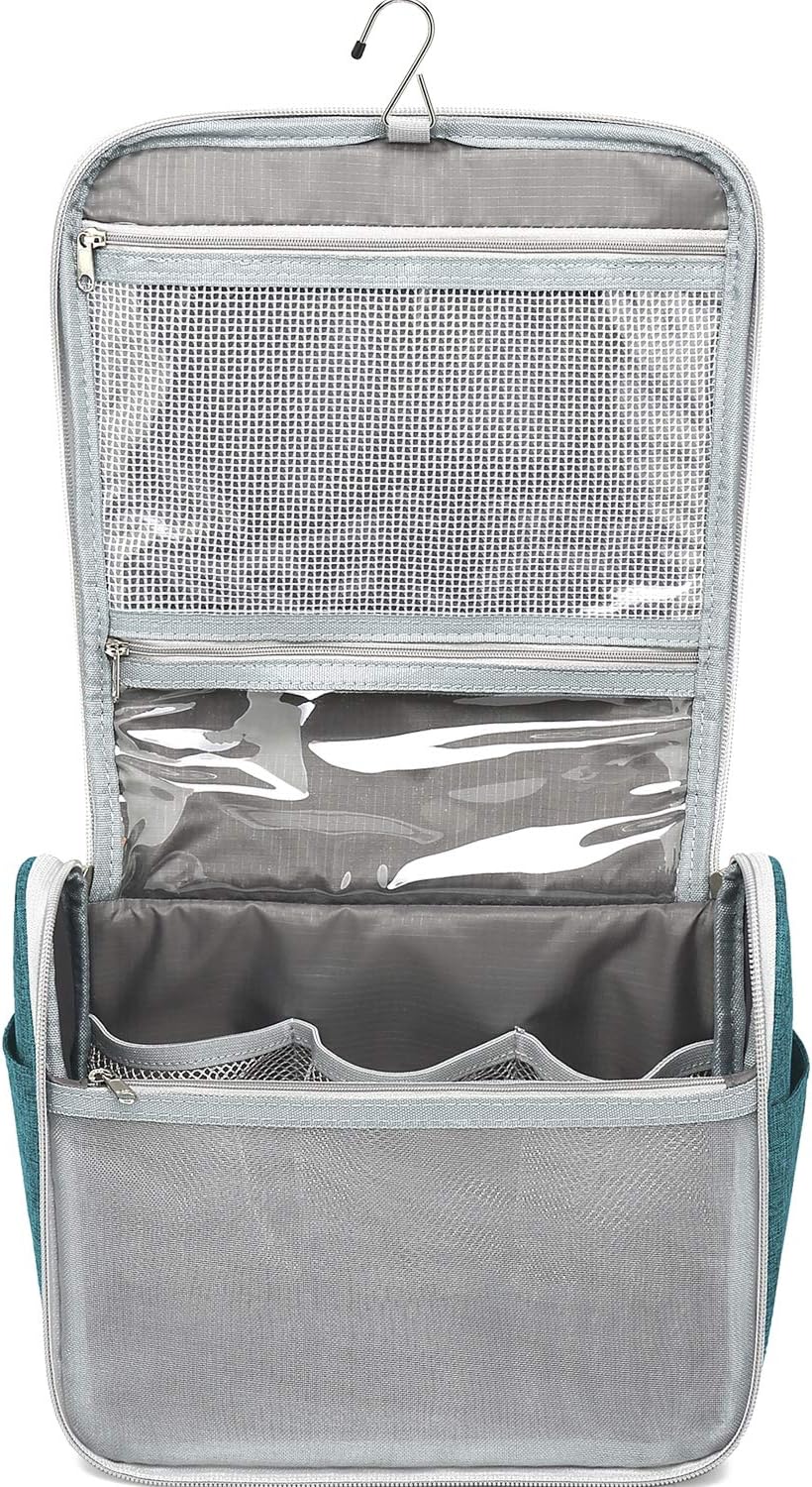 Hanging Toiletry Bag, Boic Travel Wash Bag for Men Women, Hangable Bathroom Toilet Bag with Metal Hook, Portable Shaving Kit Cosmetic Organiser, Waterproof and Foldable, High Quality Zippe (Blue)