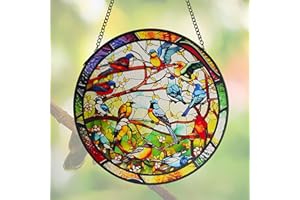 ZZHAOYI Birds Stained Glass Window Hanging, 7.9'' Birds on The Branch Suncatcher for Windows, Wall Art Glass Home Decor for Home, Garden