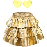 American Trends Girls Metallic Skirts Kids 3-Layers Ruffle Sparkly Skirt with Sunglasses for Girl 4-15 Years