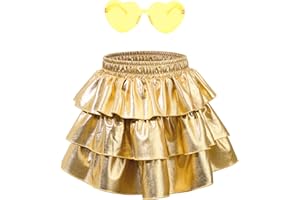 American Trends Girls Metallic Skirts Kids 3-Layers Ruffle Sparkly Skirt with Sunglasses for Girl 4-15 Years